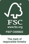 Wolstenholme International Forest Stewardship Council white logo on green background